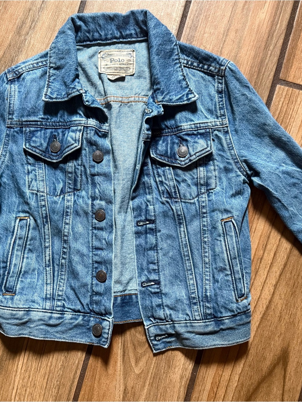 Polo Ralph Lauren Girls Denim Trucker Jacket Distressed Blue Size M(8/10) EUC